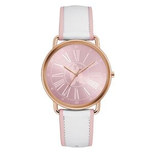 New GUESS LADIES ROSE GOLD TONE CASE WHITE GENUINE LEATHER WATCH